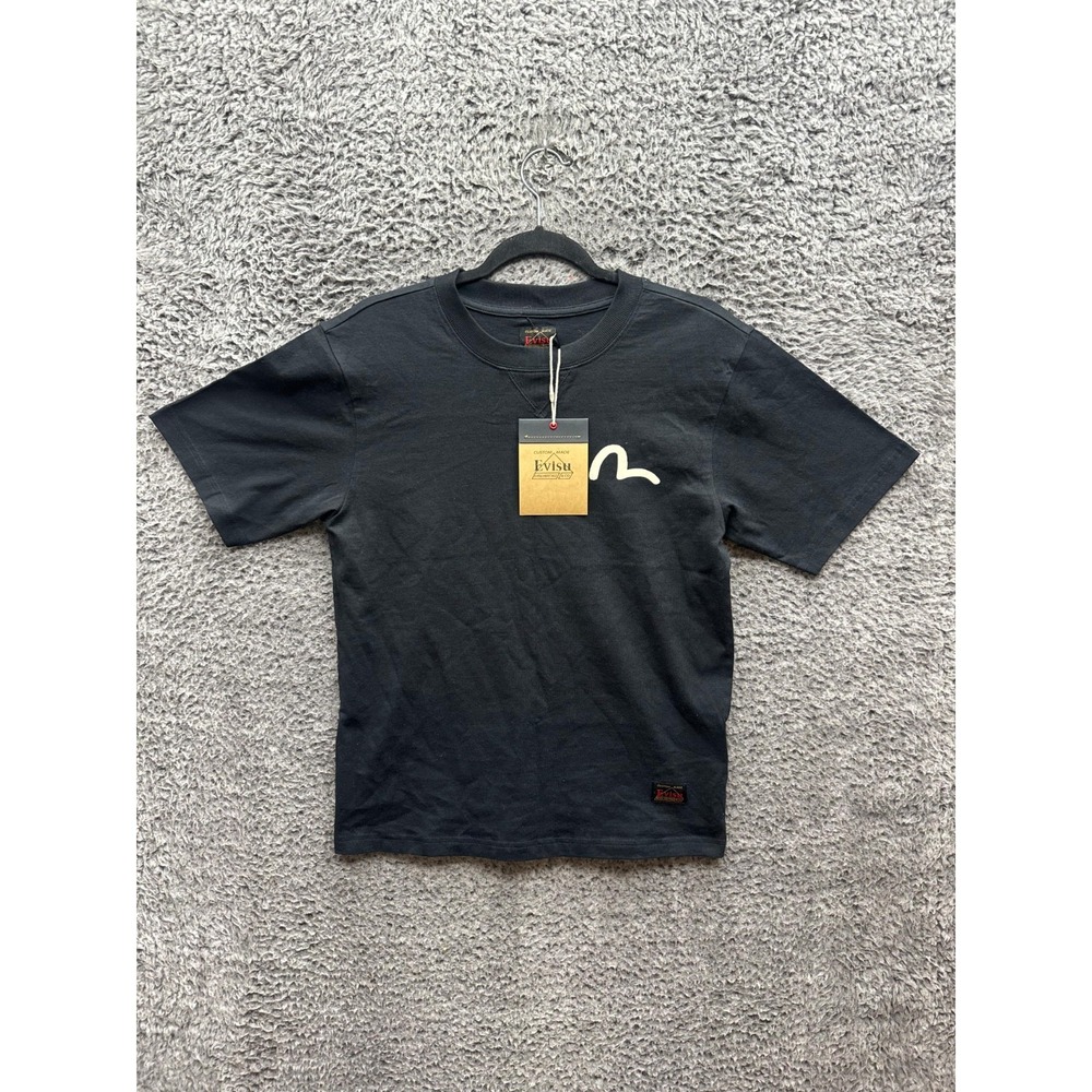 NWT Evisu Custom Made Graphic Logo Crewneck Short Sleeve Tee Black Mens Size S